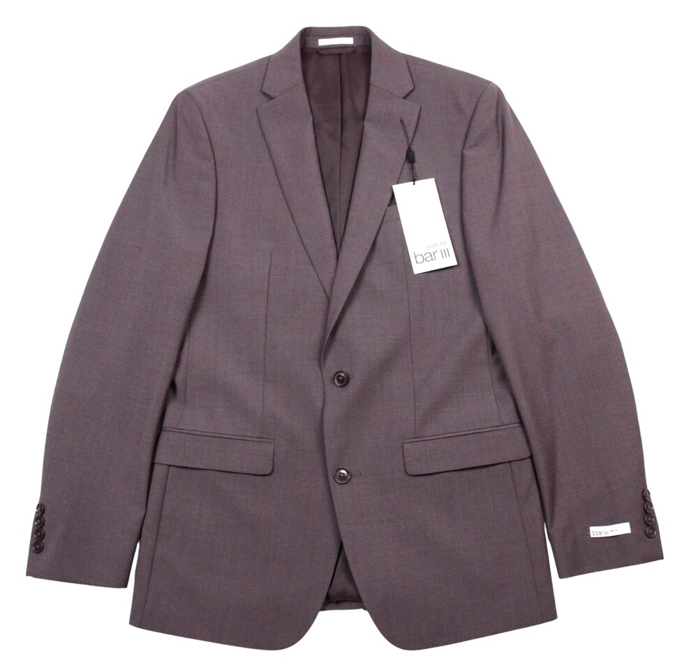 $425 Bar III Mens Plum Suit Jacket 38 L Slim Fit Wool Blend Stretch Two Button